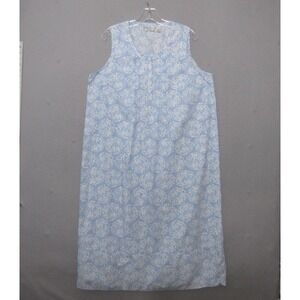 LL Bean Nightgown Women Large Blue Floral Cottage Core Cotton Prairie Pintuck